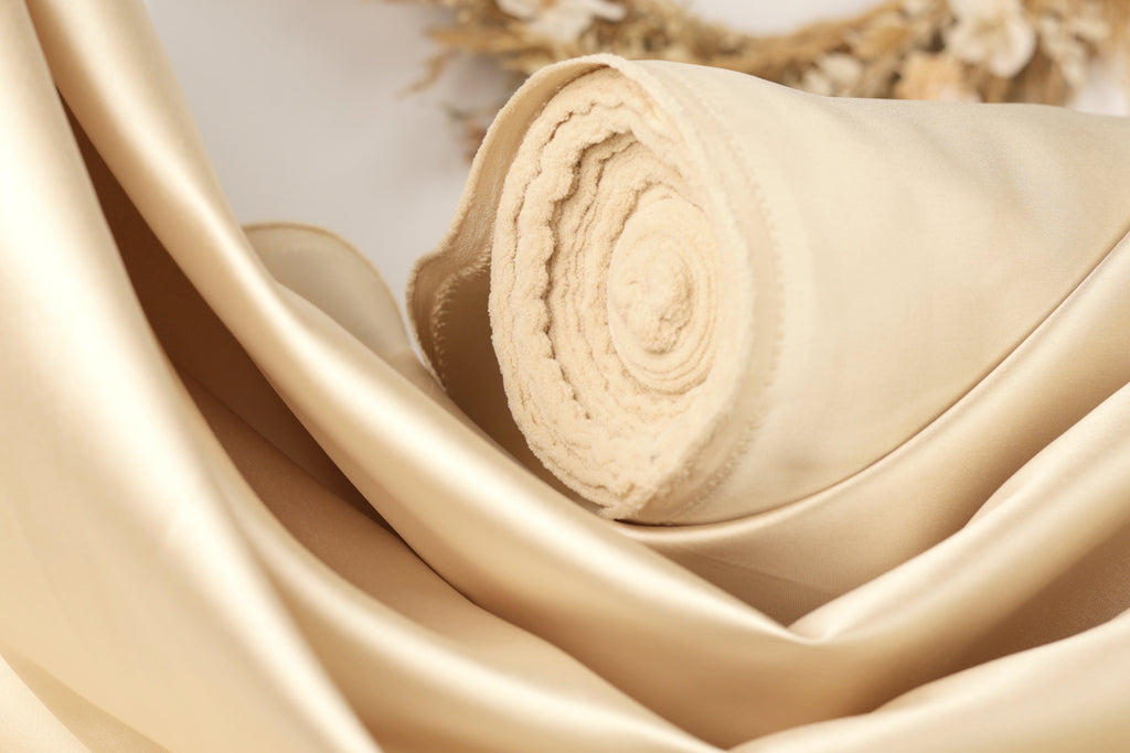 Taupe Mikado Satin Fabric | Golden Beige Polyester, 58/60" Wide