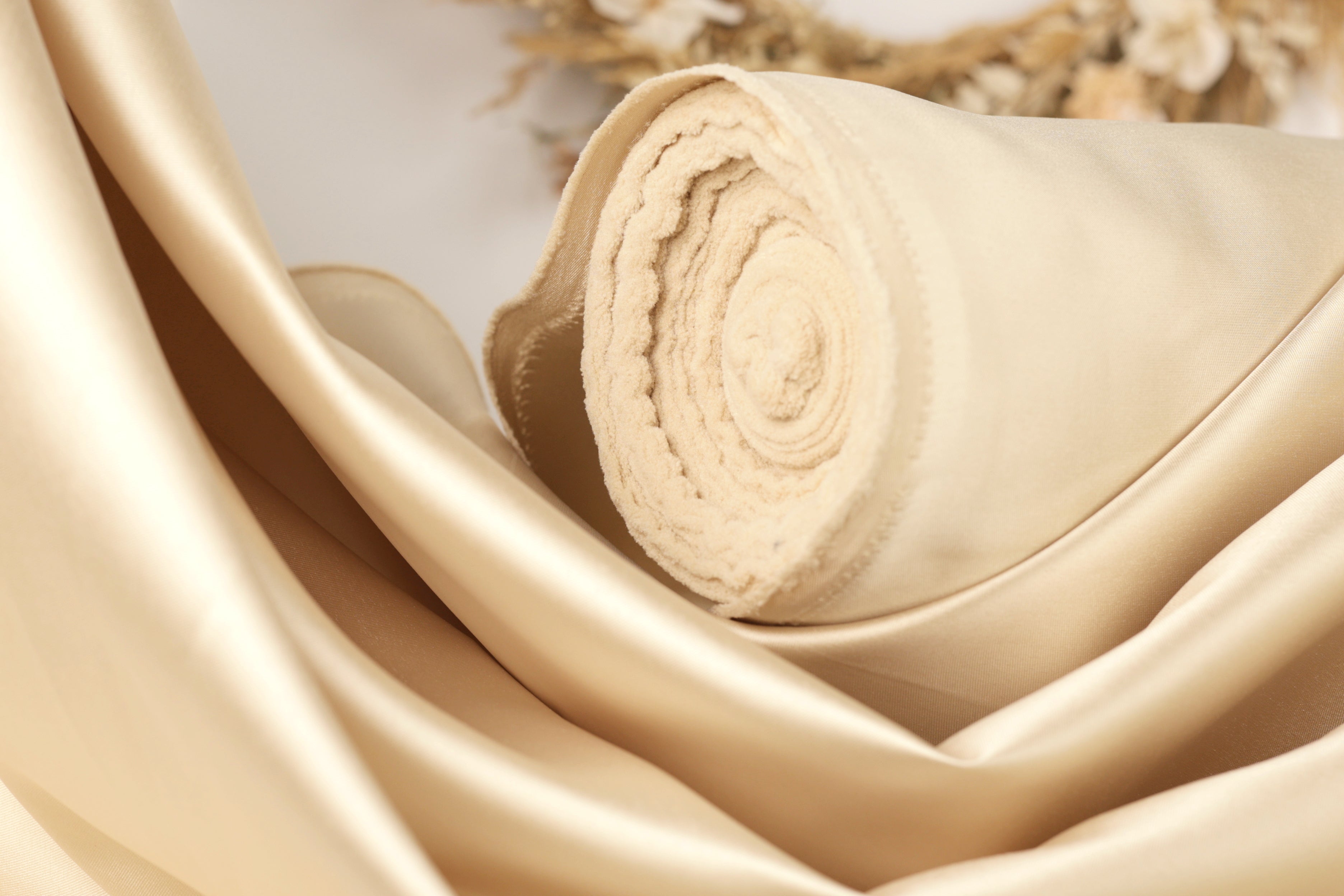 Taupe Mikado Satin Fabric | Golden Beige Polyester, 58/60" Wide