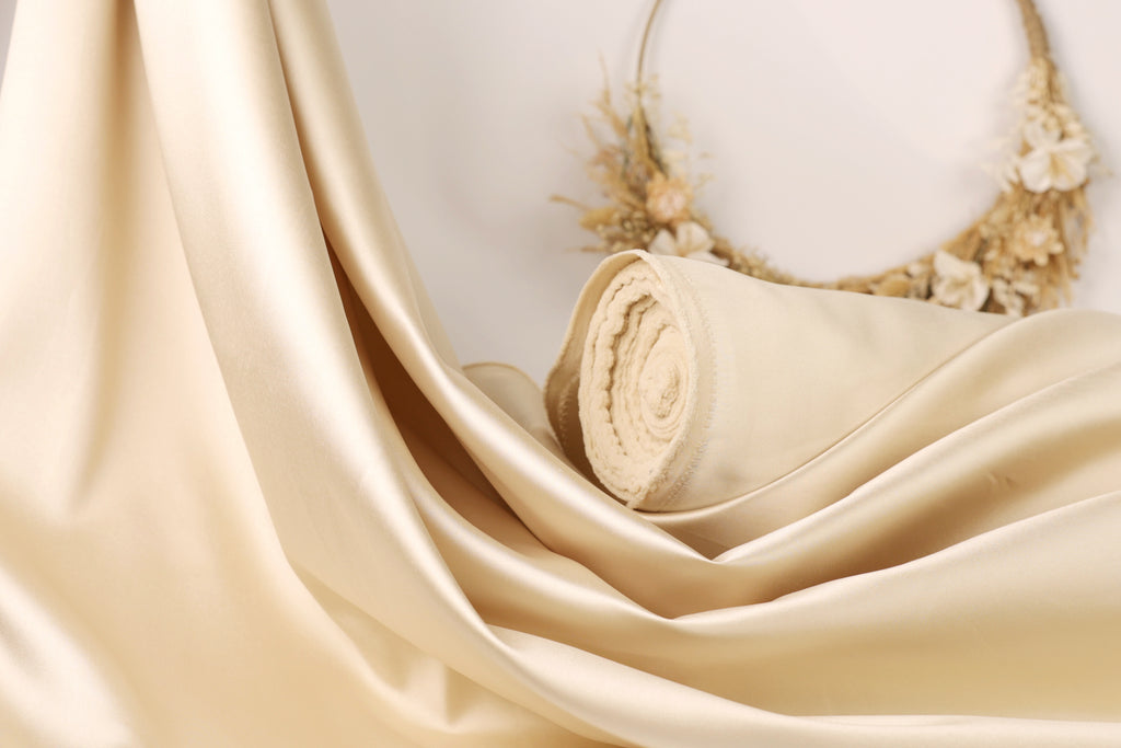 Taupe Mikado Satin Fabric | Golden Beige Polyester, 58/60" Wide