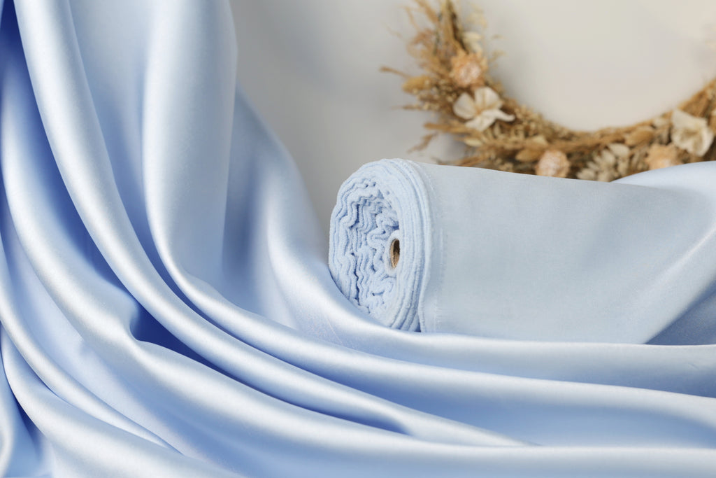 Blue Mikado Satin Fabric | Polyester, Bridesmaid Dress Material