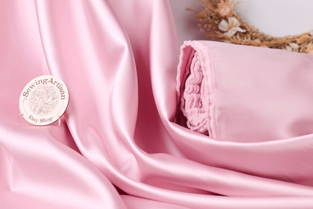 Mauve Mikado Satin Fabric | Polyester Beige Material for Evening Wear