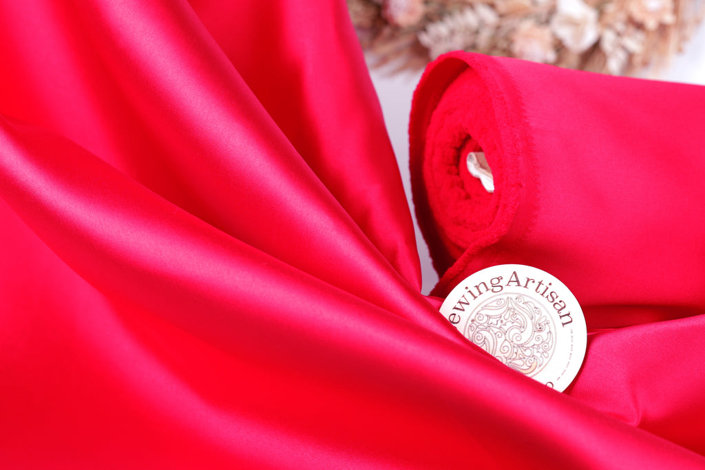 Red Mikado Satin Fabric | Polyester Material for Gowns