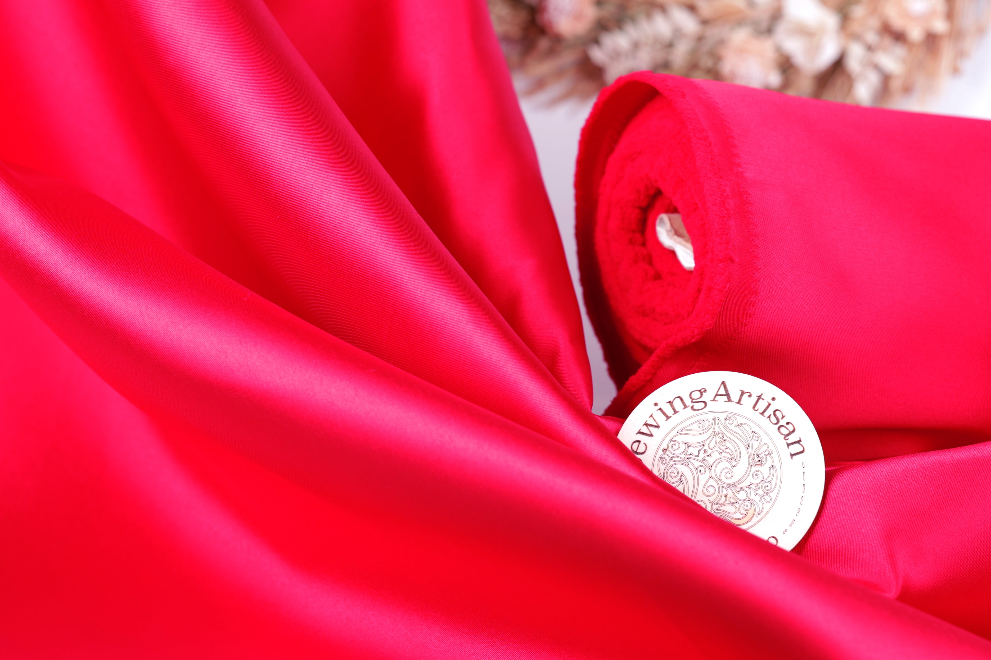 Red Mikado Satin Fabric | Polyester Material for Gowns
