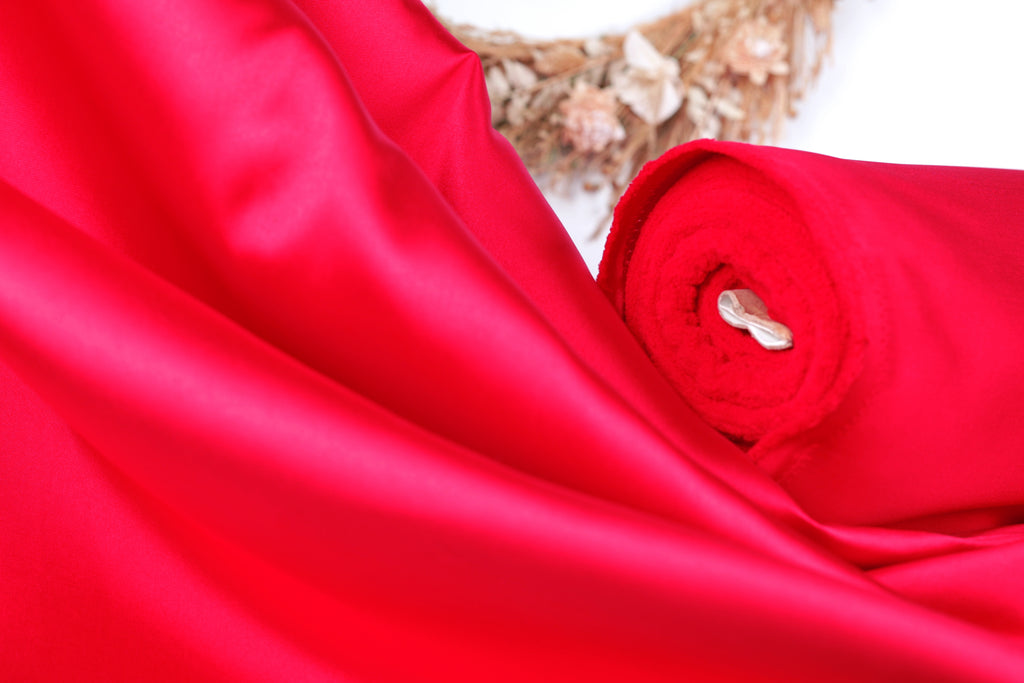 Red Mikado Satin Fabric | Polyester Material for Gowns