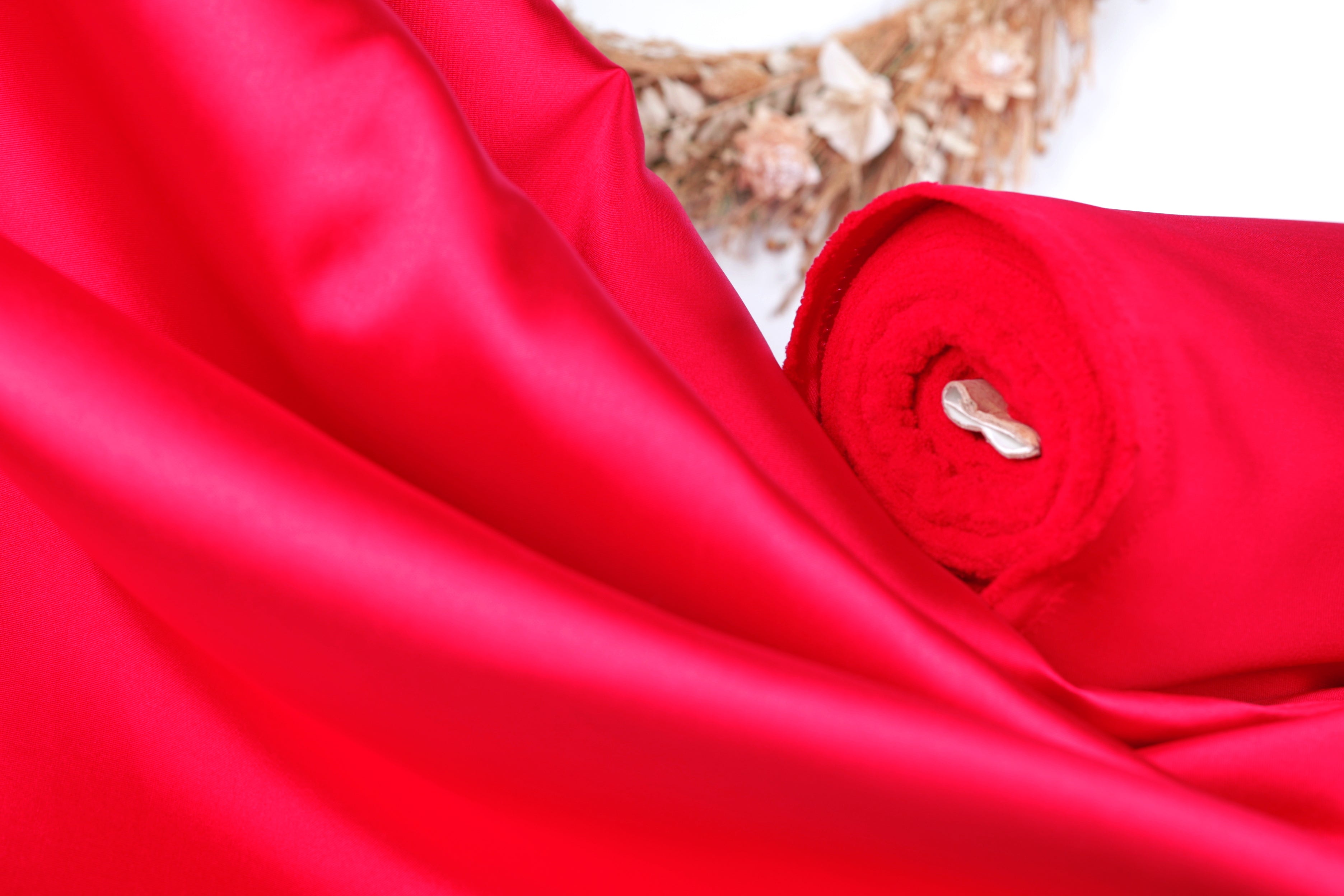 Red Mikado Satin Fabric | Polyester Material for Gowns