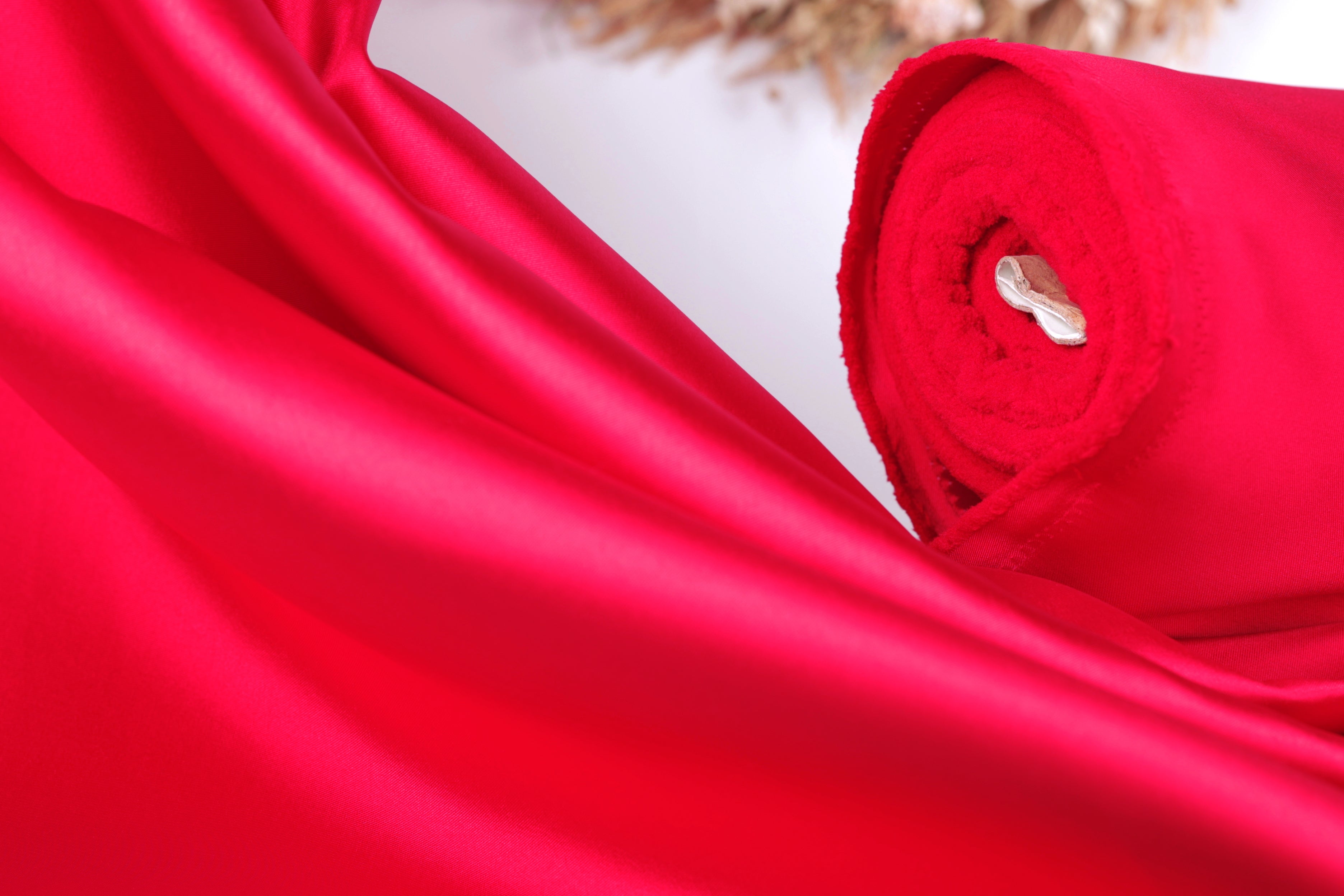Red Mikado Satin Fabric | Polyester Material for Gowns