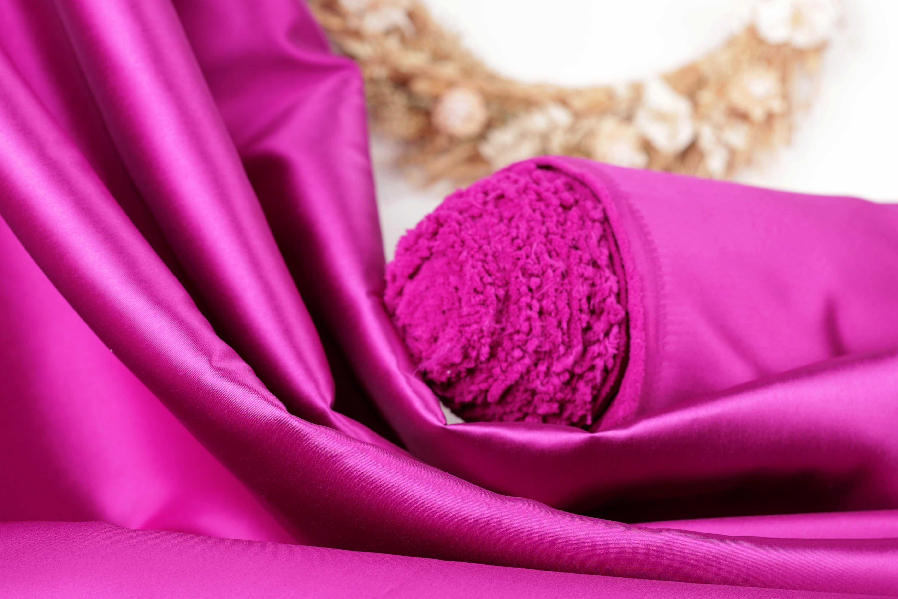 Magenta Mikado Satin Fabric | Pink-Purple Polyester, Evening Gown Material