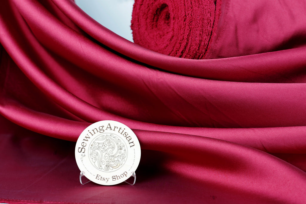 Burgundy Mikado Satin Fabric | Deep Red Polyester, 58/60" Wide