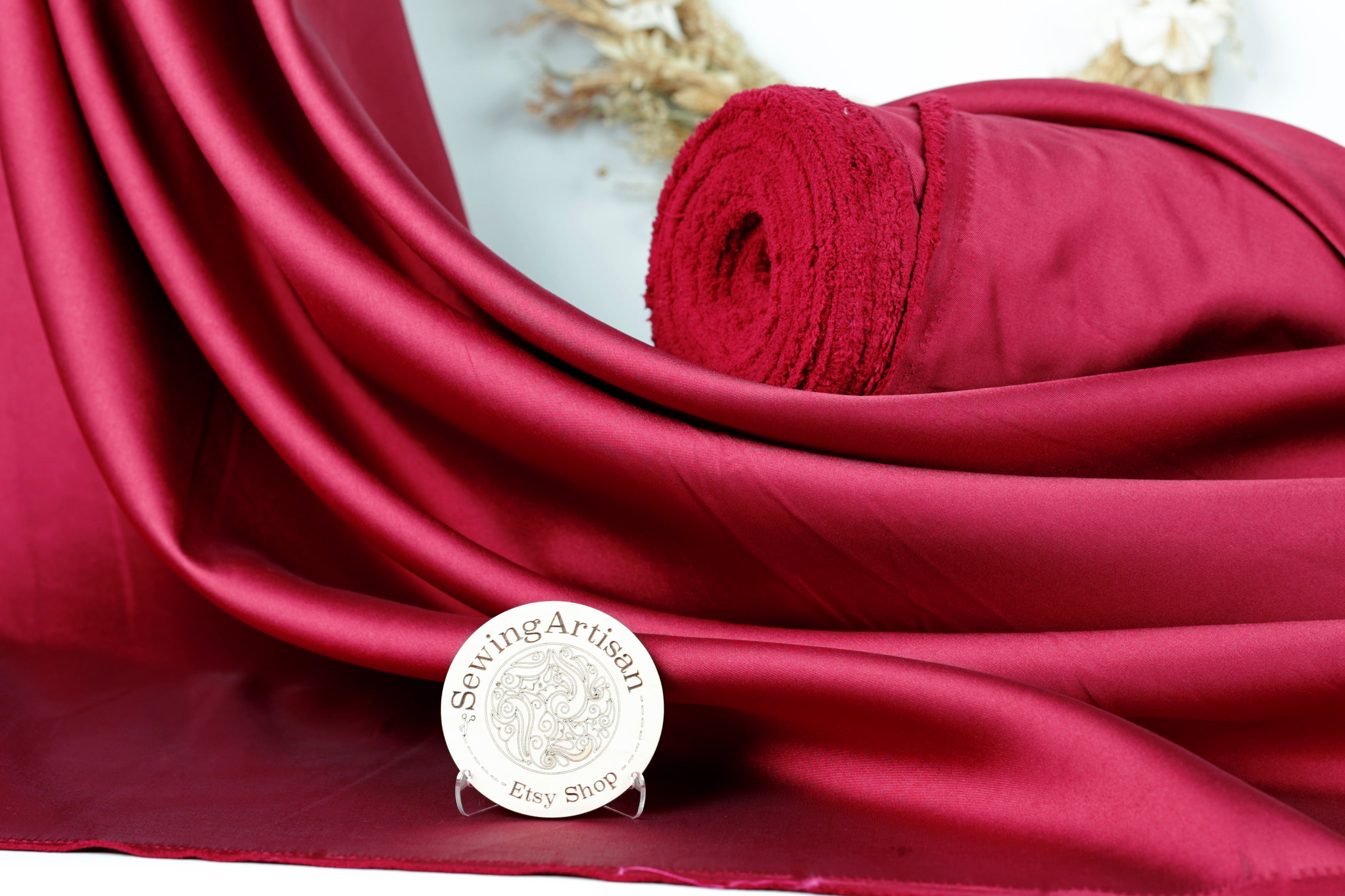 Burgundy Mikado Satin Fabric | Deep Red Polyester, 58/60" Wide