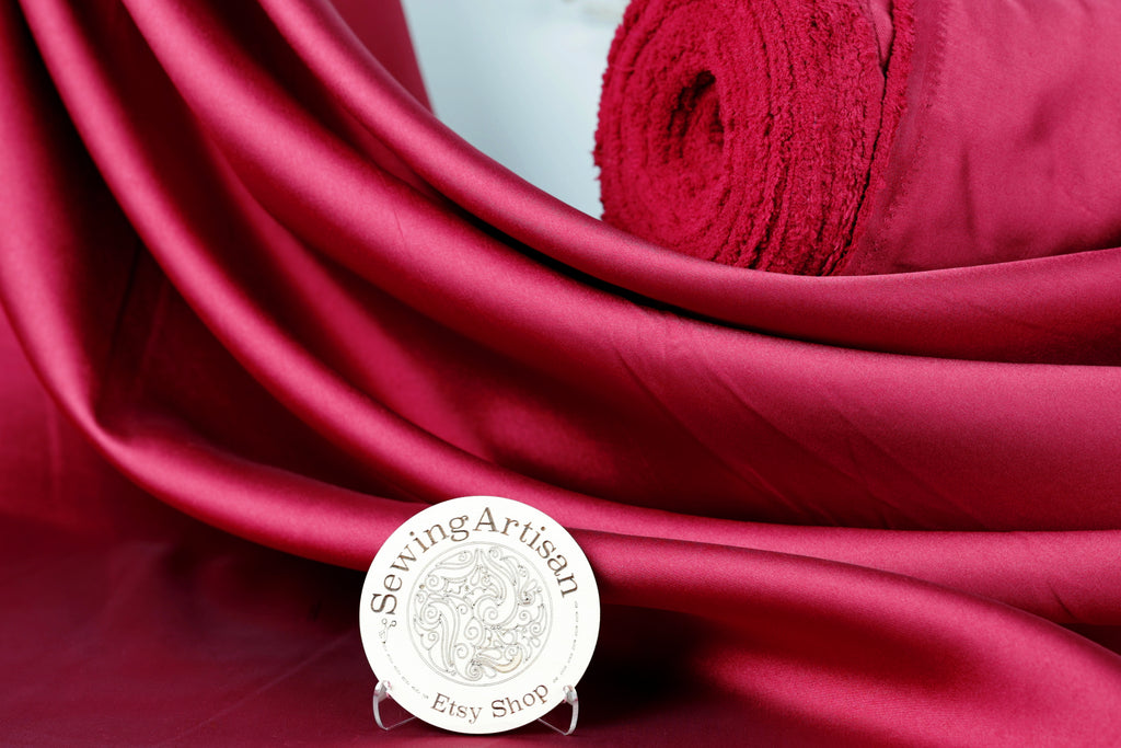 Burgundy Mikado Satin Fabric | Deep Red Polyester, 58/60" Wide