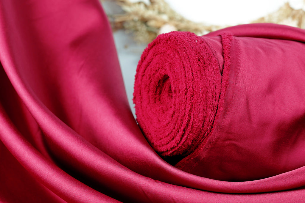 Burgundy Mikado Satin Fabric | Deep Red Polyester, 58/60" Wide