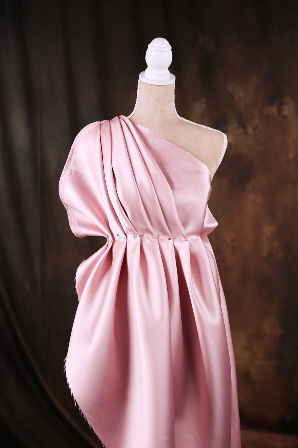 Mauve Mikado Satin Fabric | Polyester Beige Material for Evening Wear