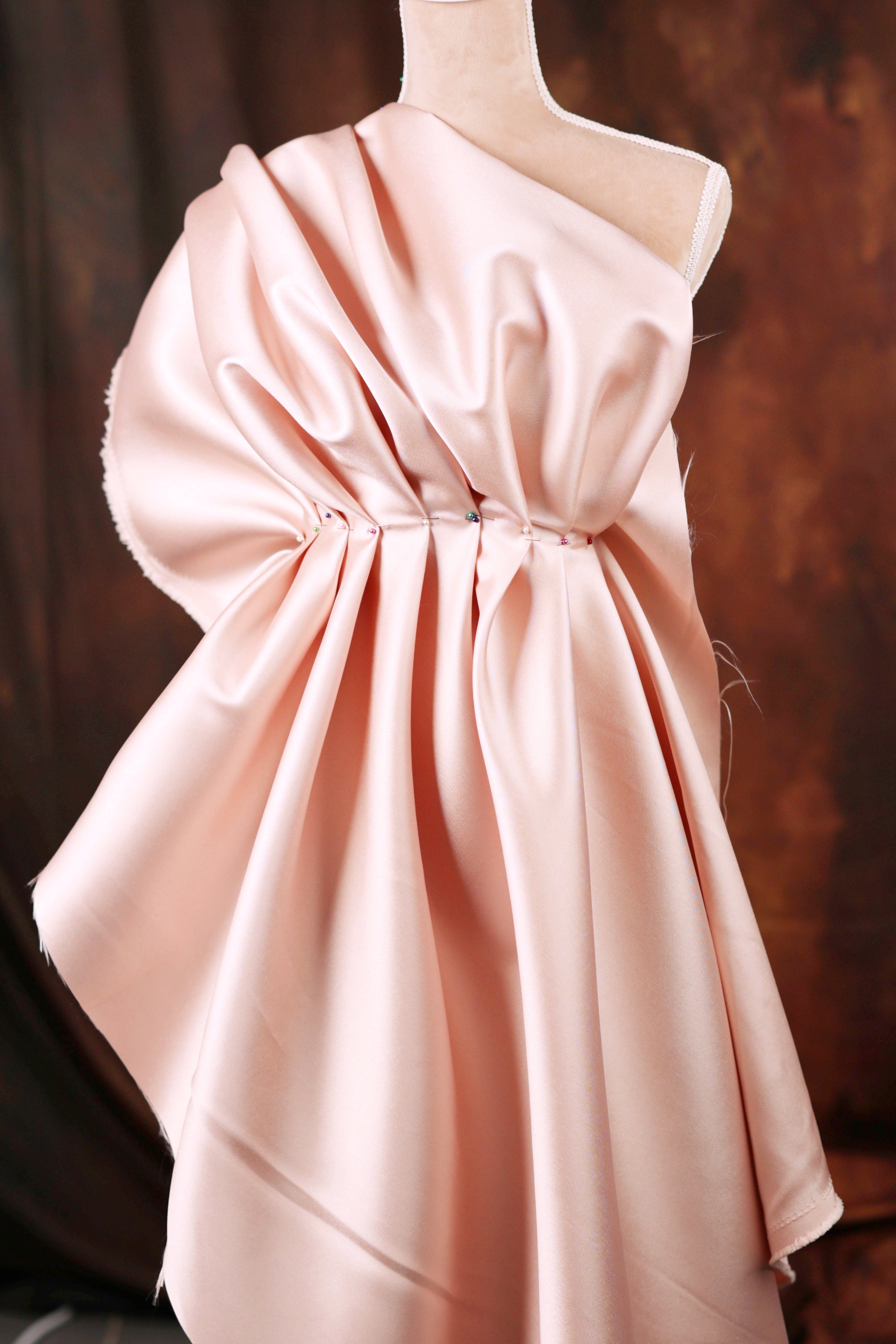 Blush Mikado Satin Fabric by the Yard | Beige Nude Polyester Material 58/60" for Wedding Dresses & Romantic Couture Design