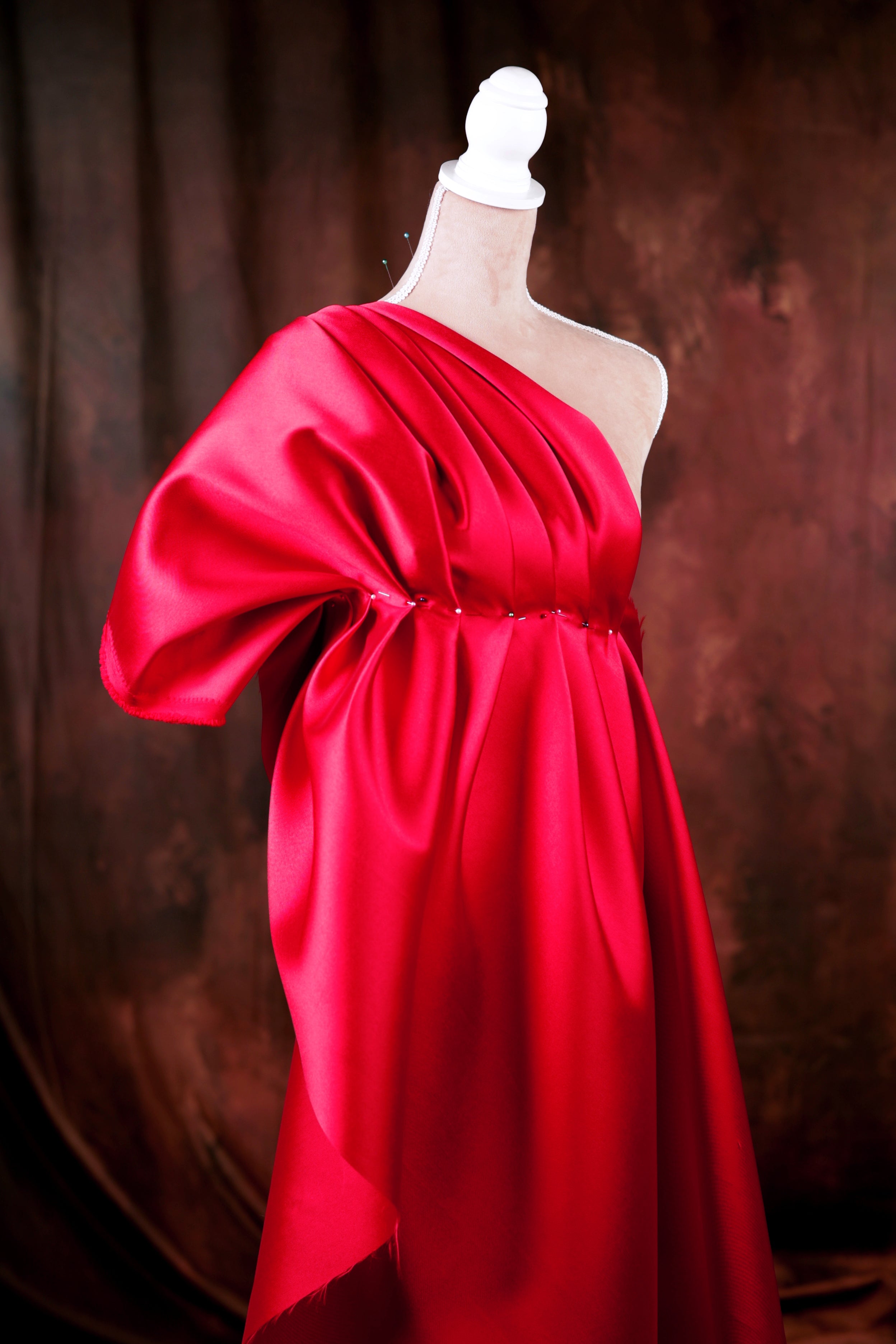 Red Mikado Satin Fabric | Polyester Material for Gowns