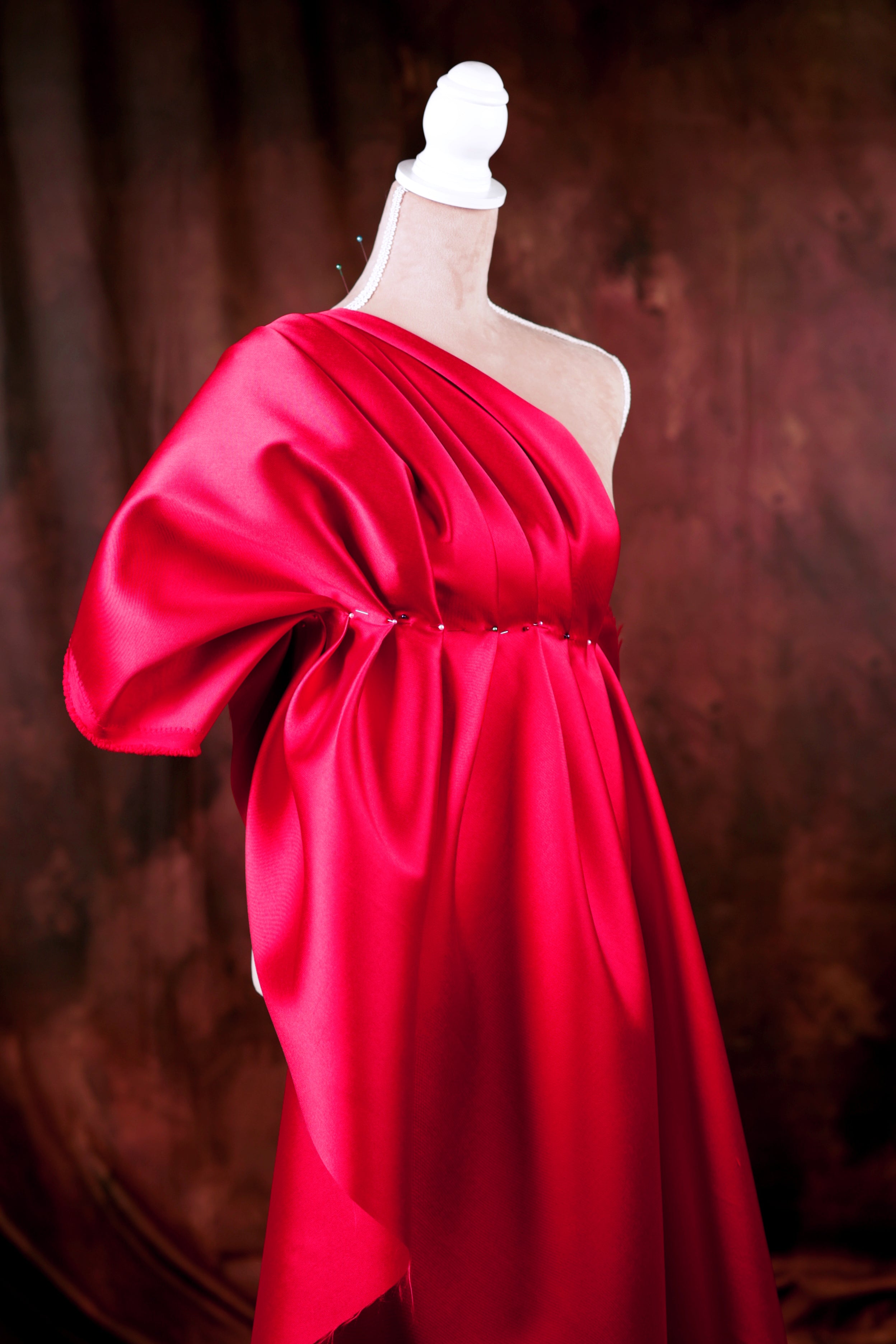 Red Mikado Satin Fabric | Polyester Material for Gowns