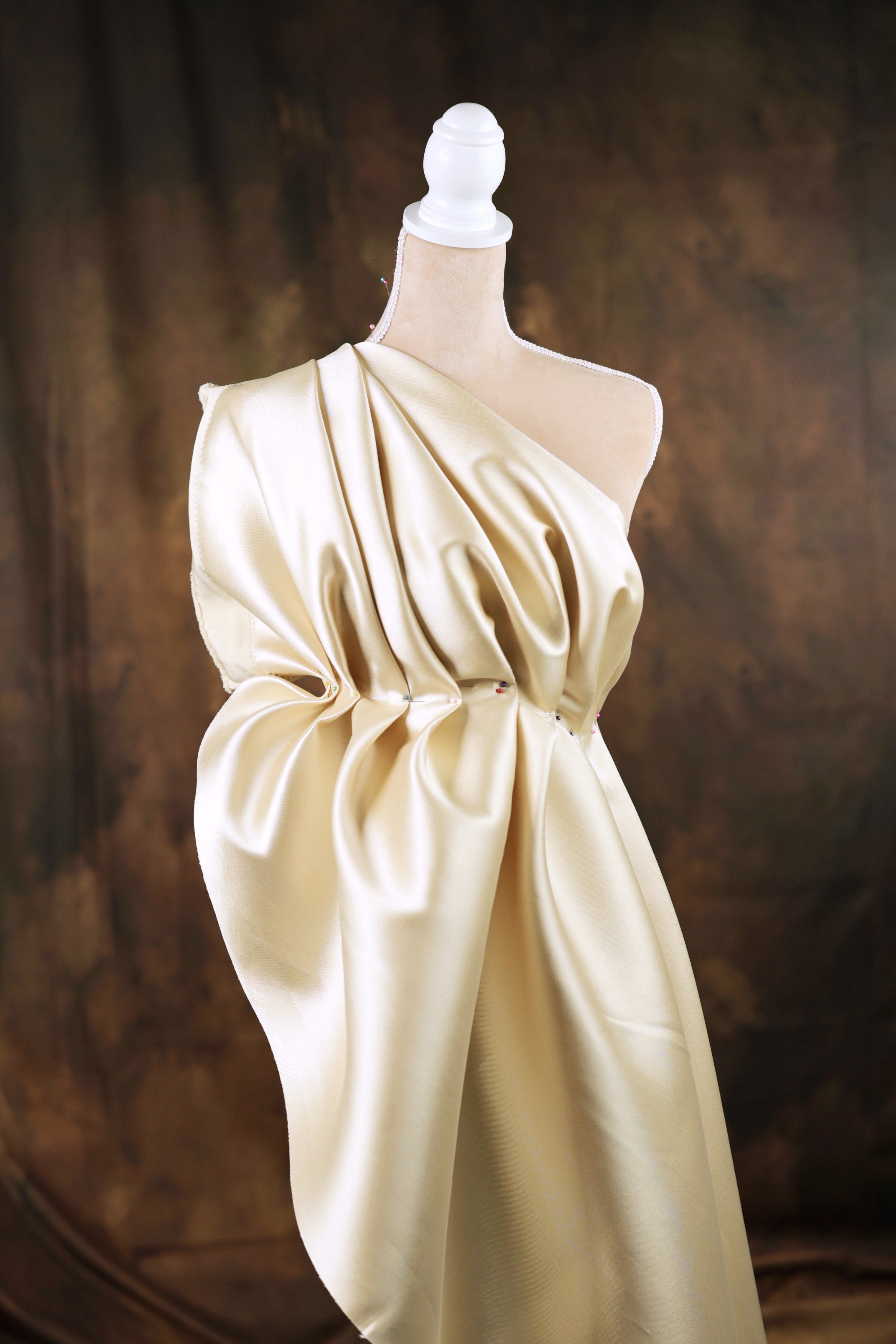 Taupe Mikado Satin Fabric | Golden Beige Polyester, 58/60" Wide