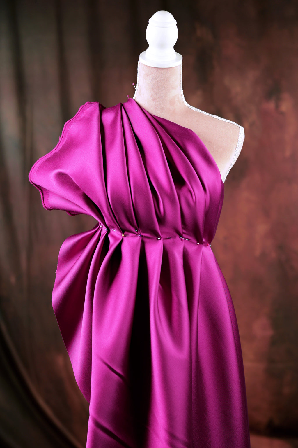 Magenta Mikado Satin Fabric | Pink-Purple Polyester, Evening Gown Material