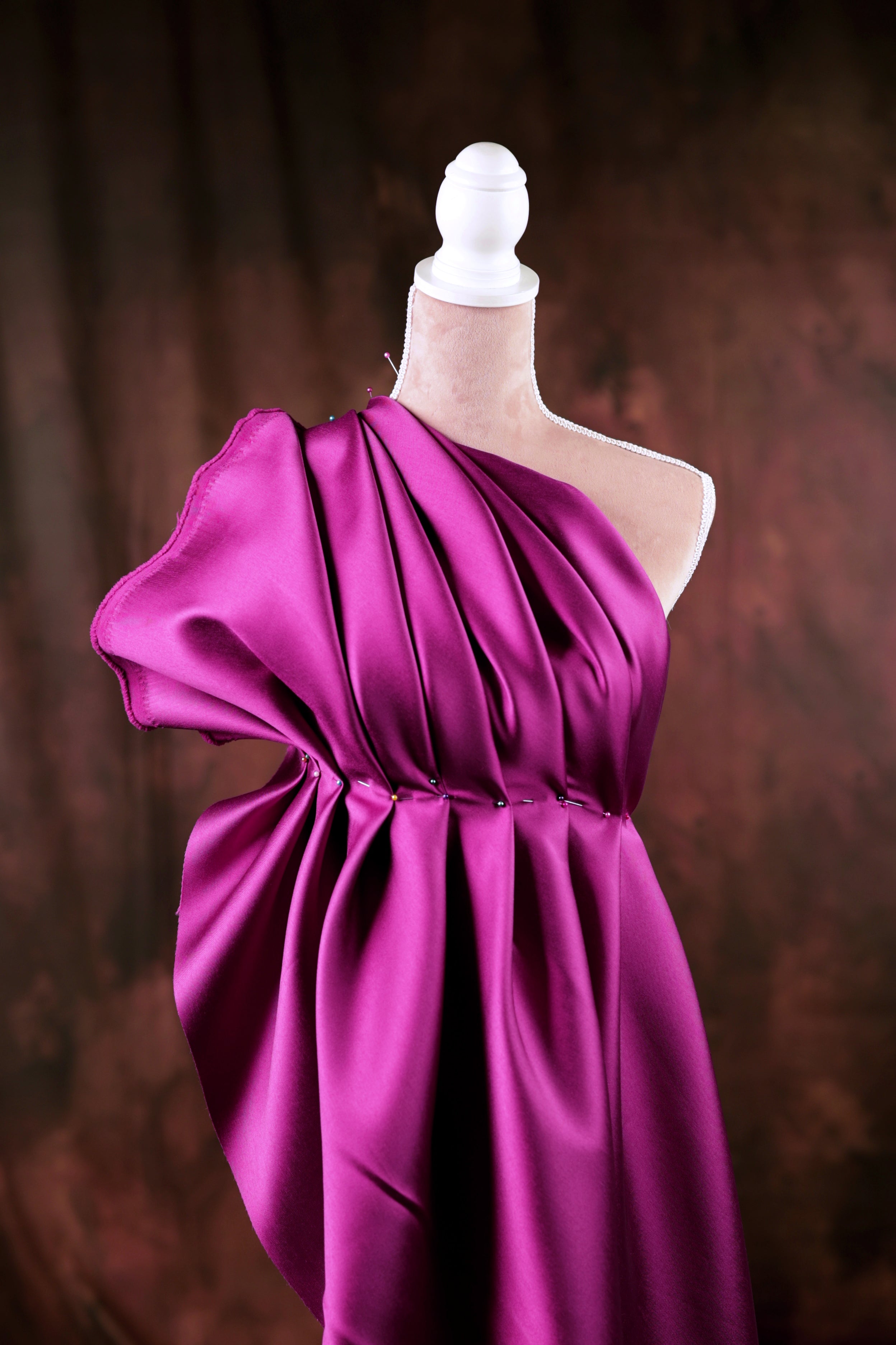 Magenta Mikado Satin Fabric | Pink-Purple Polyester, Evening Gown Material