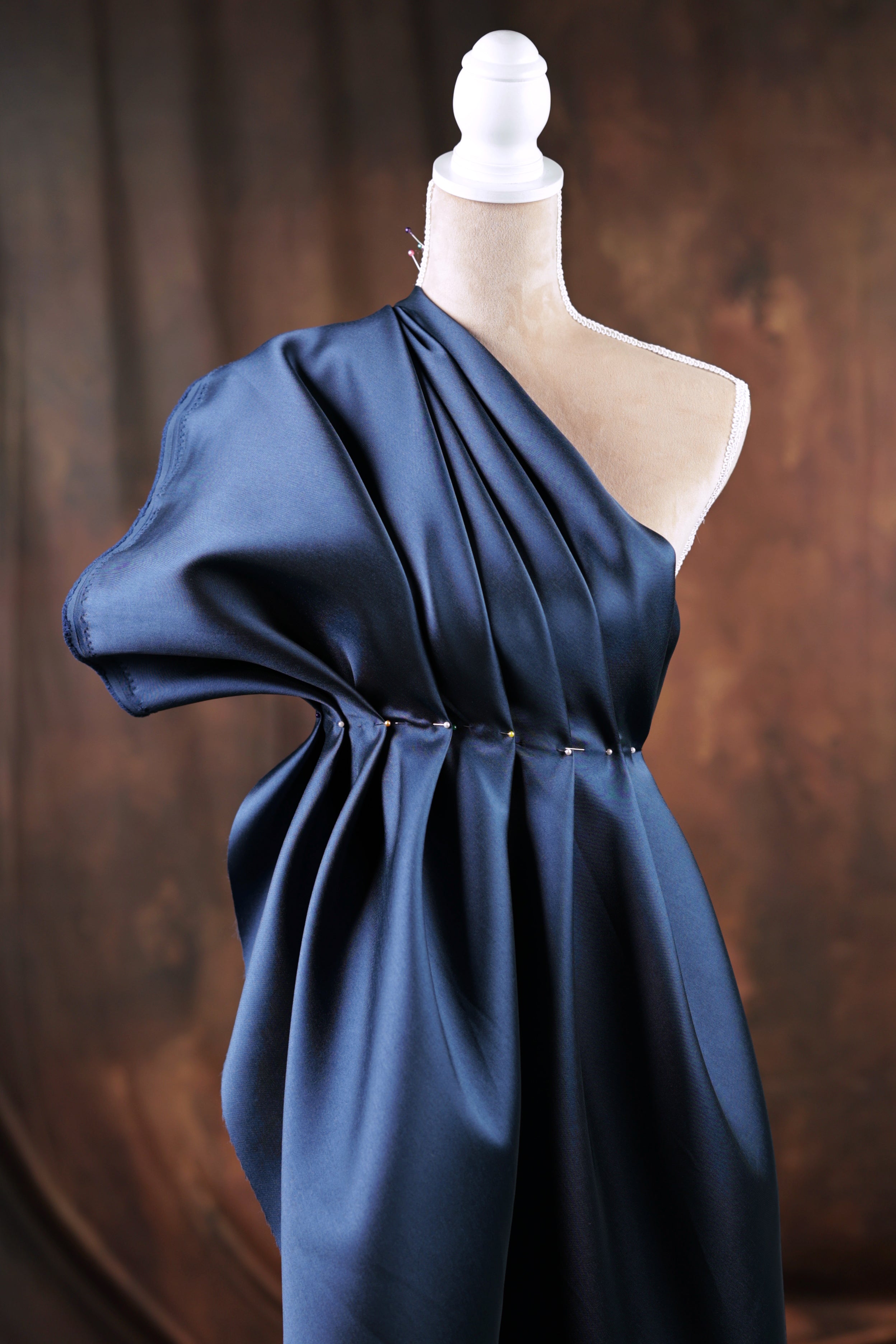 Navy Mikado Satin Fabric | Deep Blue Polyester, 58/60" Wide