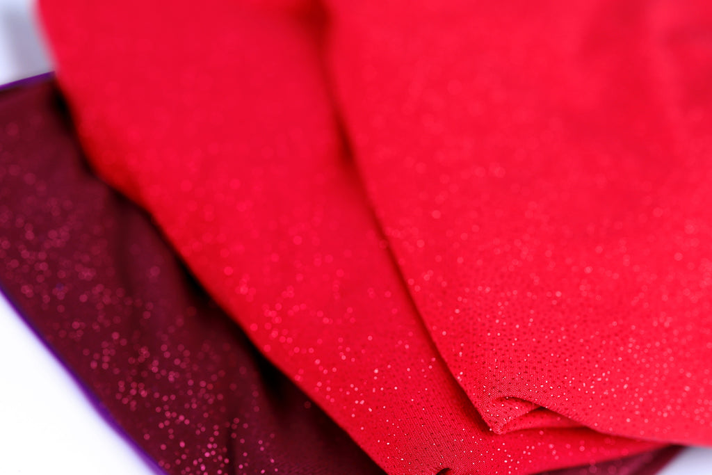 Red-Burgundy Glitter Knit Fabric, 4-Way Stretch Dancewear Costume Fashion