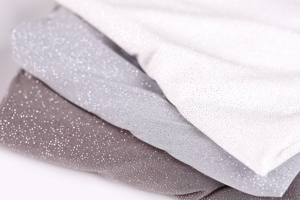 Silver-White Glitter Knit Fabric, 4-Way Stretch Dancewear Costume Fashion