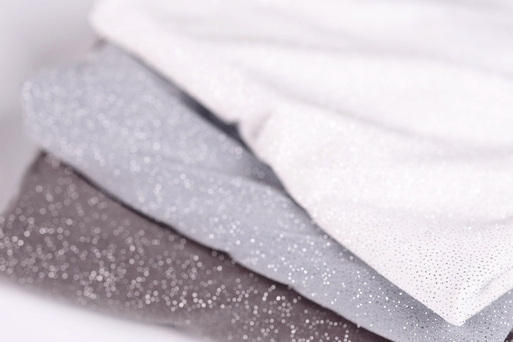 Silver-White Glitter Knit Fabric, 4-Way Stretch Dancewear Costume Fashion