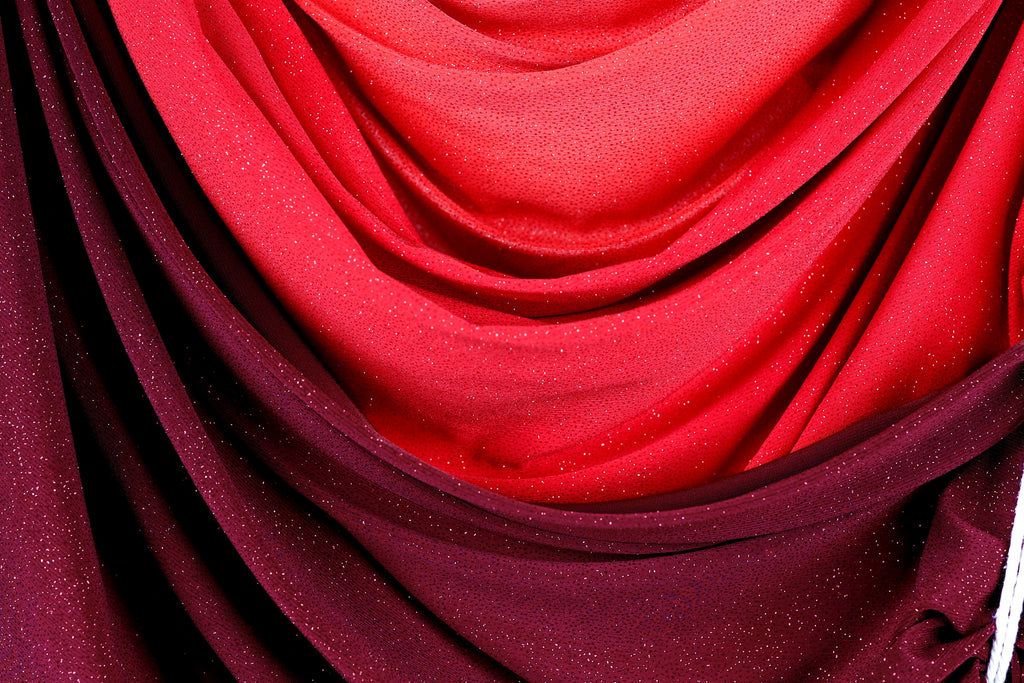 Red-Burgundy Glitter Knit Fabric, 4-Way Stretch Dancewear Costume Fashion