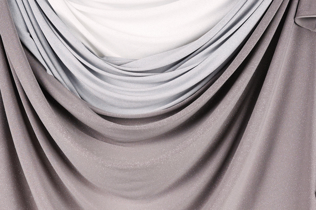 Silver-White Glitter Knit Fabric, 4-Way Stretch Dancewear Costume Fashion