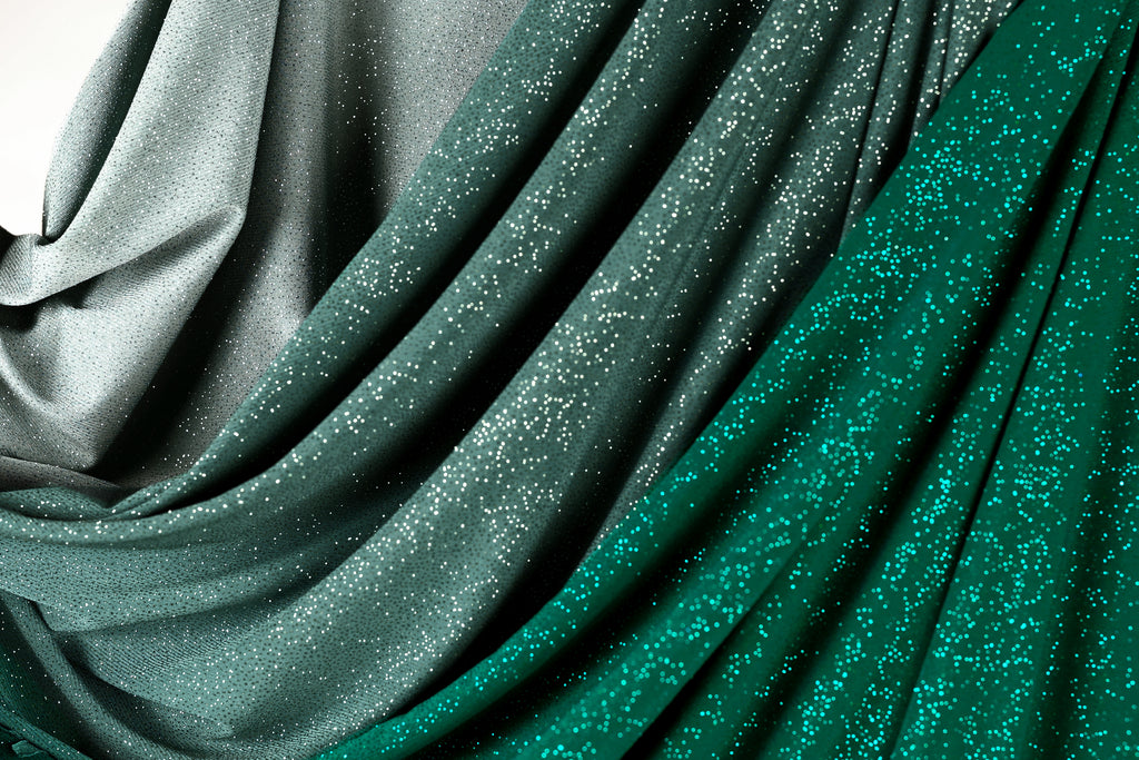Green Glitter Knit Fabric, 4-Way Stretch Dancewear Costume Fashion