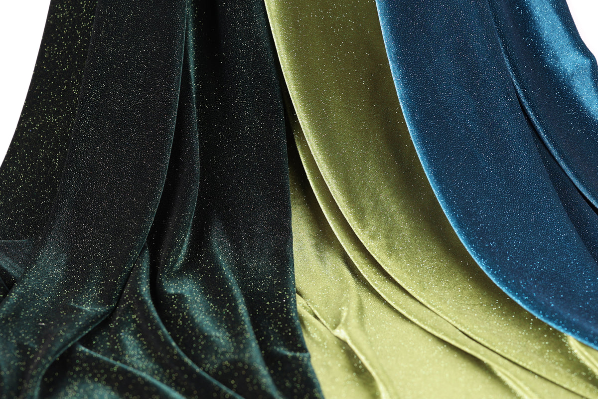 Glitter Stretch Velvet Fabric by Yard, 4-Way Spandex for Dresses Costumes