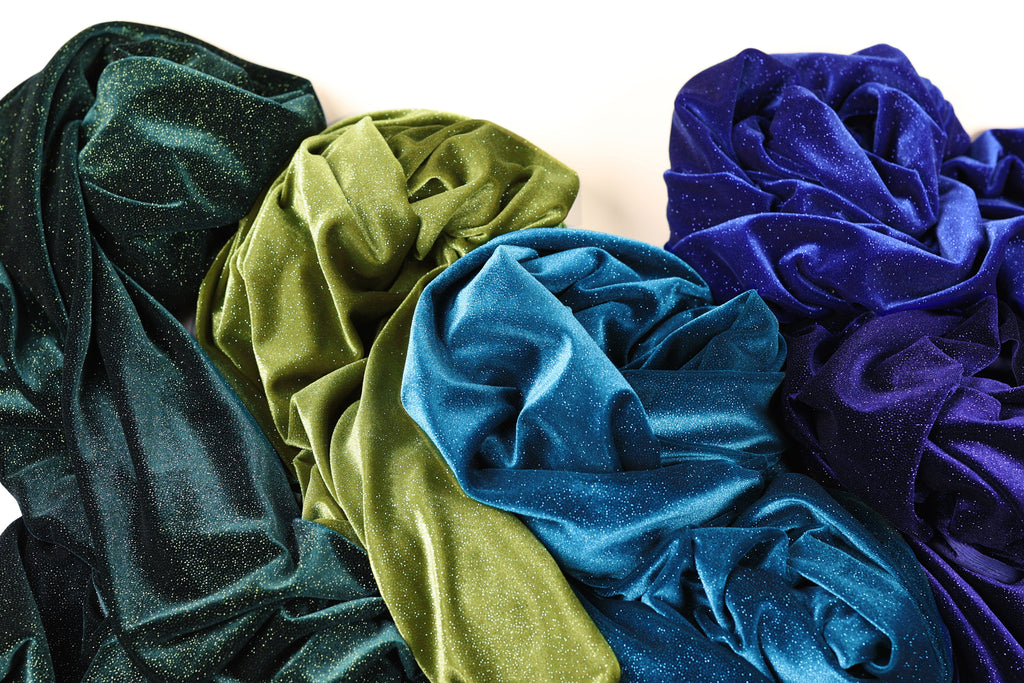 Glitter Stretch Velvet Fabric by Yard, 4-Way Spandex for Dresses Costumes