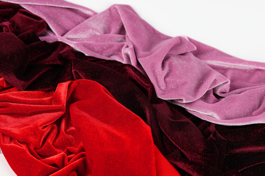 Glitter Stretch Velvet Fabric by Yard, Burgundy, Red, Spandex Costumes Dresses
