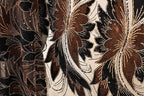 a close-up view of a fabric with a floral pattern, showcasing intricate details and textures.