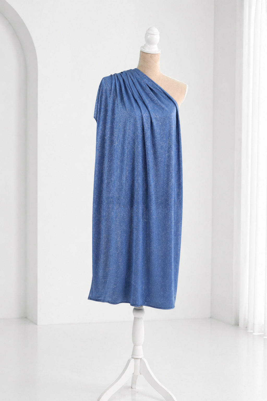 Blue-Navy Glitter Knit Fabric, 4-Way Stretch Dancewear Costume Fashion