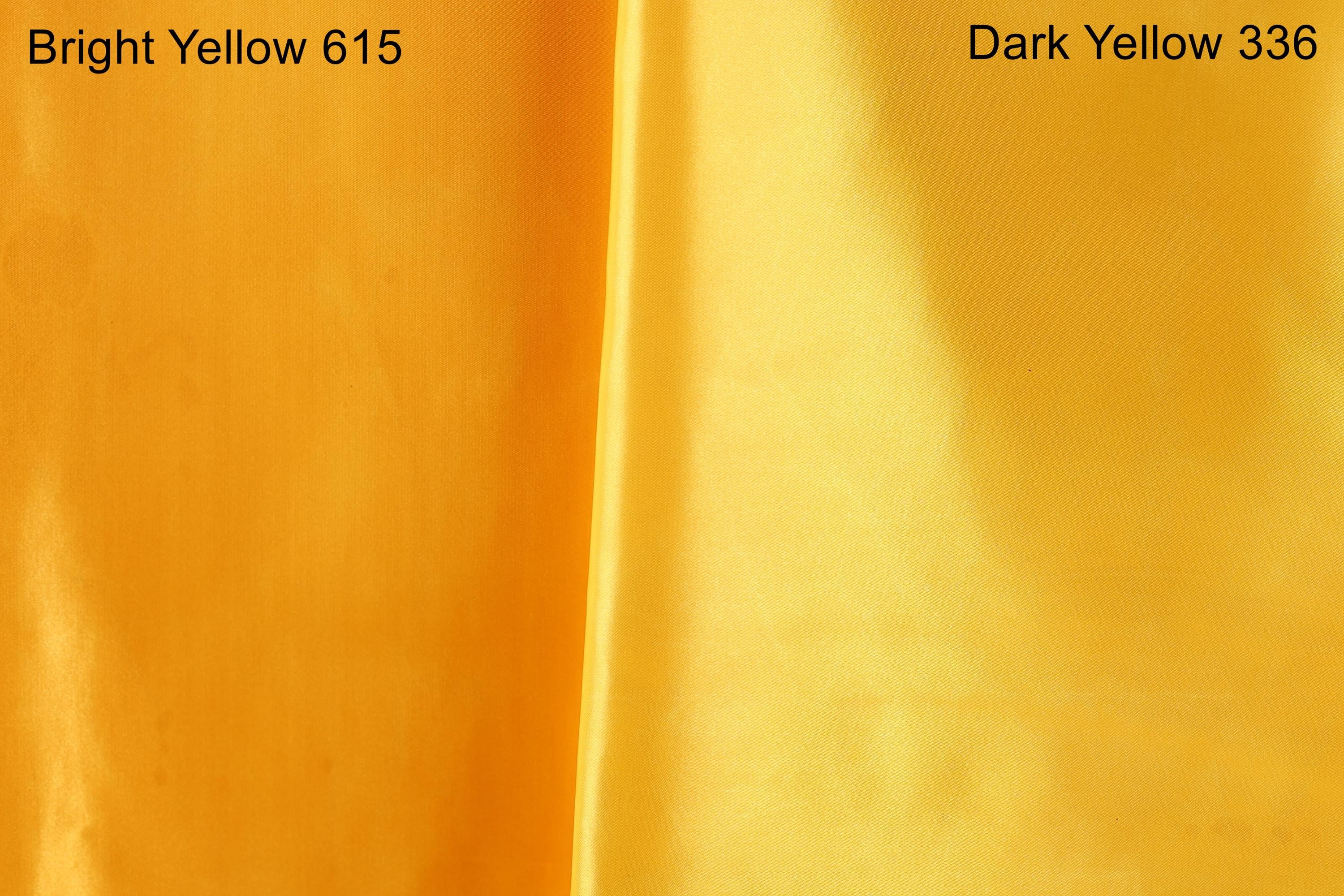 two fabric swatches, one bright yellow and one dark yellow, side by side.
