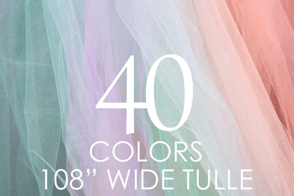 The image is a collage of various colored tulle fabric swatches, with the number 40 prominently displayed in the center.