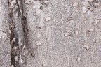 The image is a close-up of a fabric with a floral pattern, featuring a mix of small white and gray sequins and flowers.