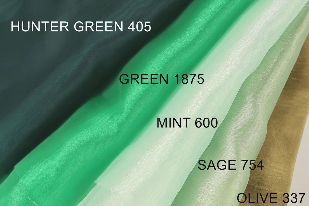 a collection of fabric swatches in various colors, including green, mint, olive, and sage.