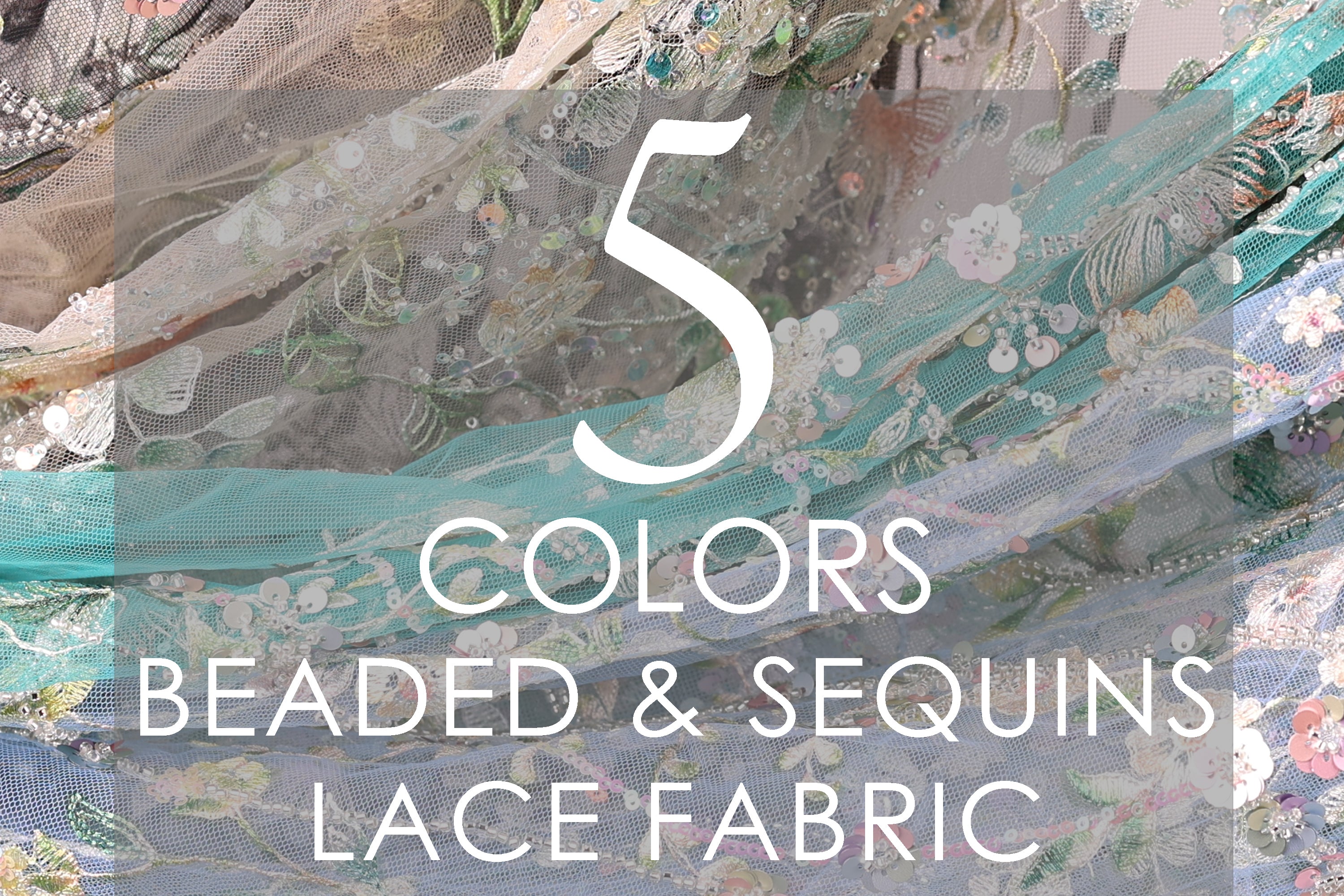 The image is a collage of various fabric swatches, showcasing different colors, beads, and sequins.