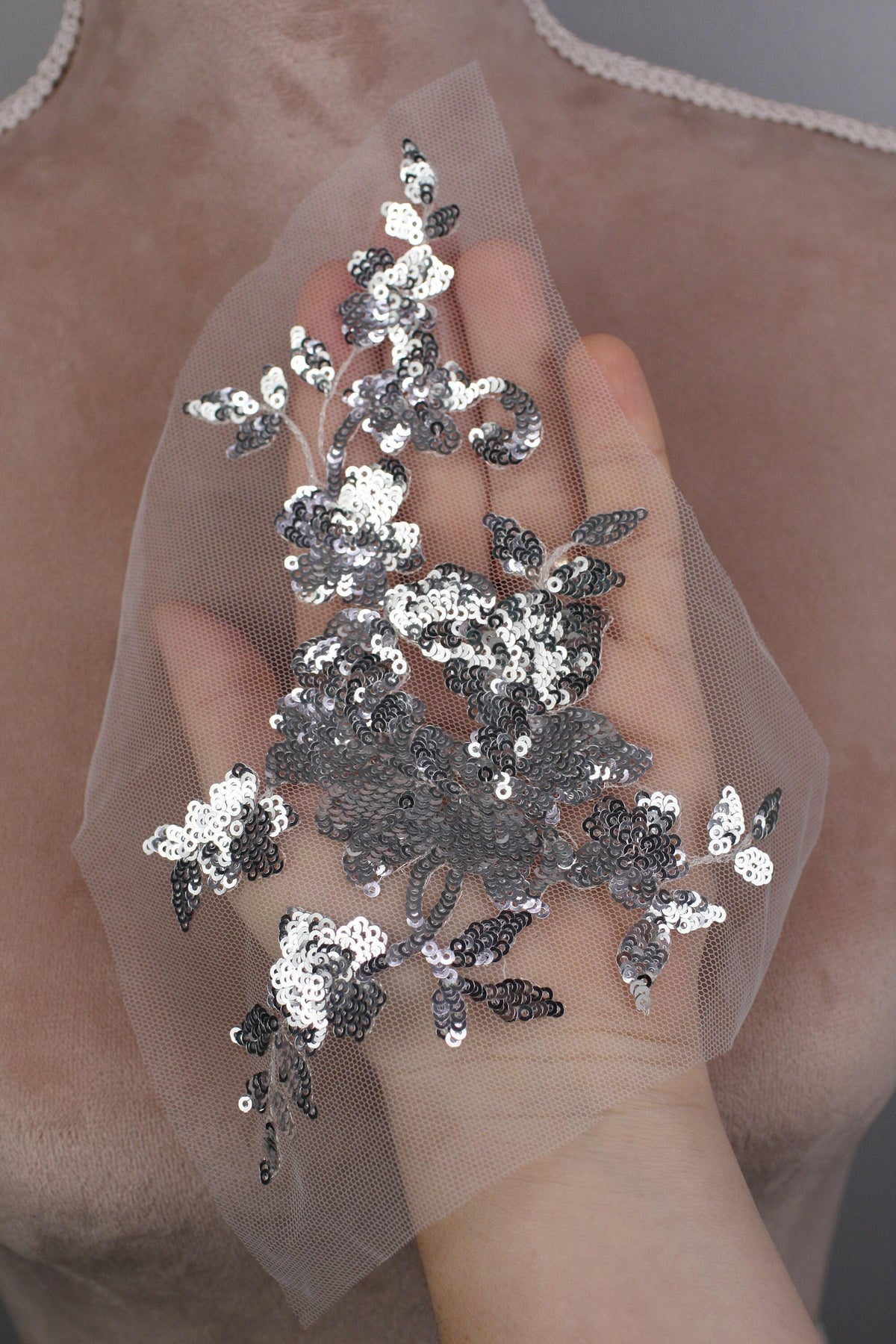 Silver Gray Floral Lace Appliques, Delicate Sew-On Motifs