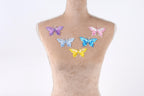 a mannequin with six colorful butterfly patches on its back.