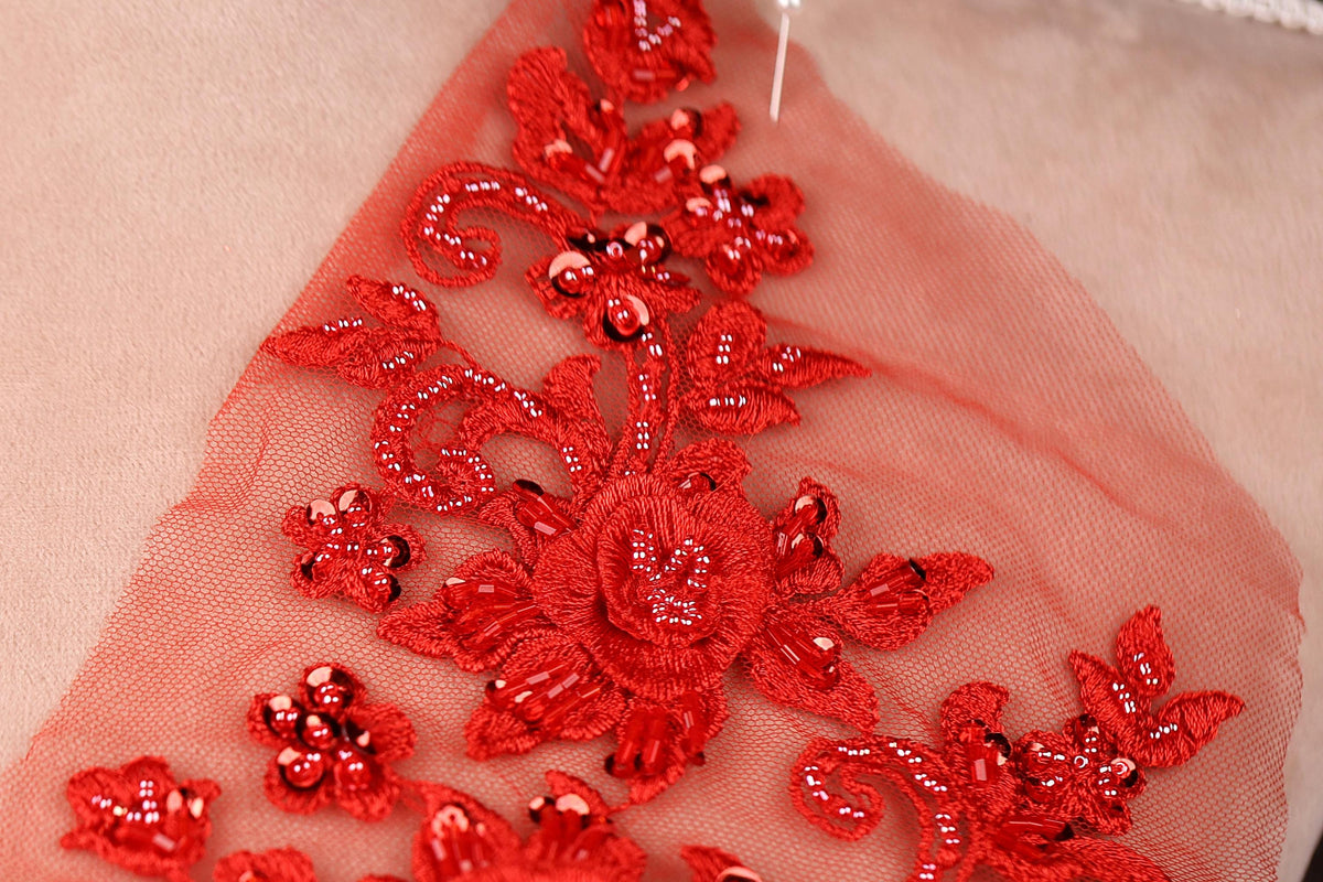 a close up of a red piece of cloth