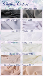 a collection of fabric swatches in various colors, including black, dark gray, light gray, silver, ivory, beige, and peach.