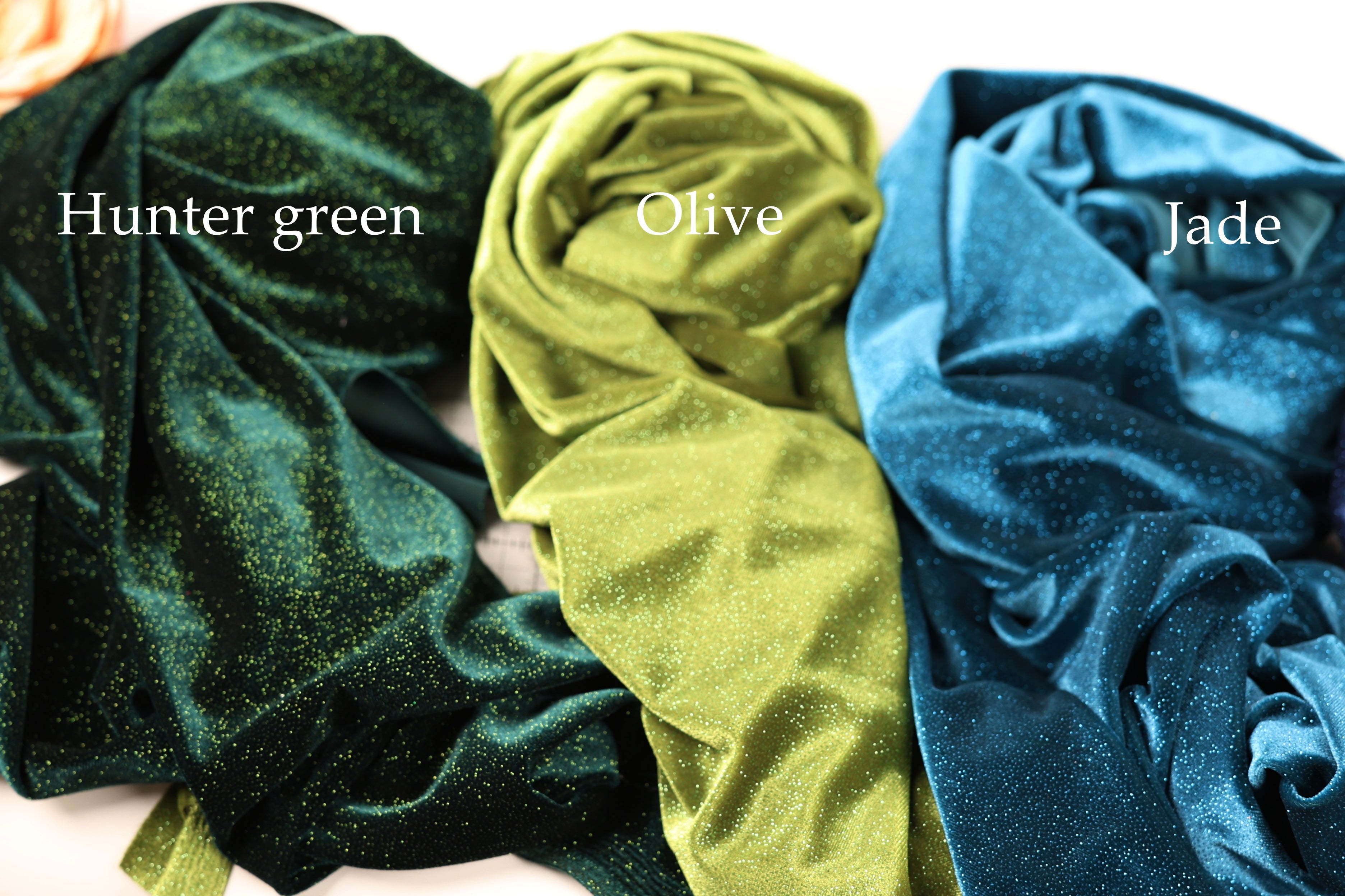 Glitter Velvet Fabric Swatchbook: 14 Colors, Soft 4-Way Stretch Sample, Shimmering Glitter Fabric Color Preview