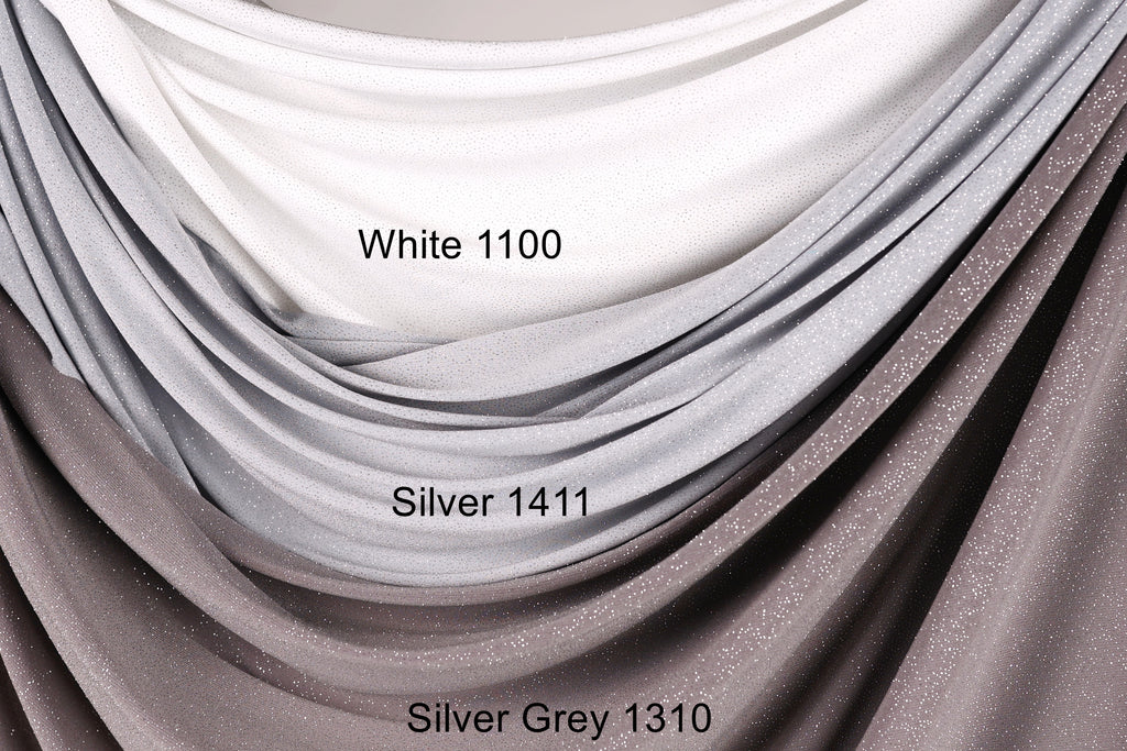 Silver-White Glitter Knit Fabric, 4-Way Stretch Dancewear Costume Fashion