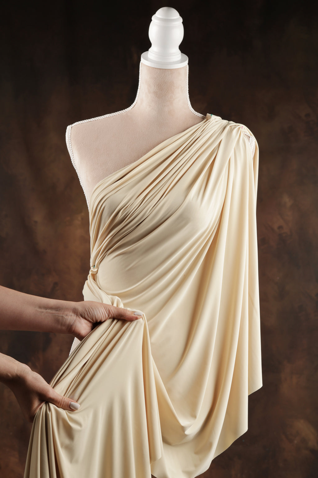Champagne Venechia Stretch Knit – Matte Draping Fabric by the Yard