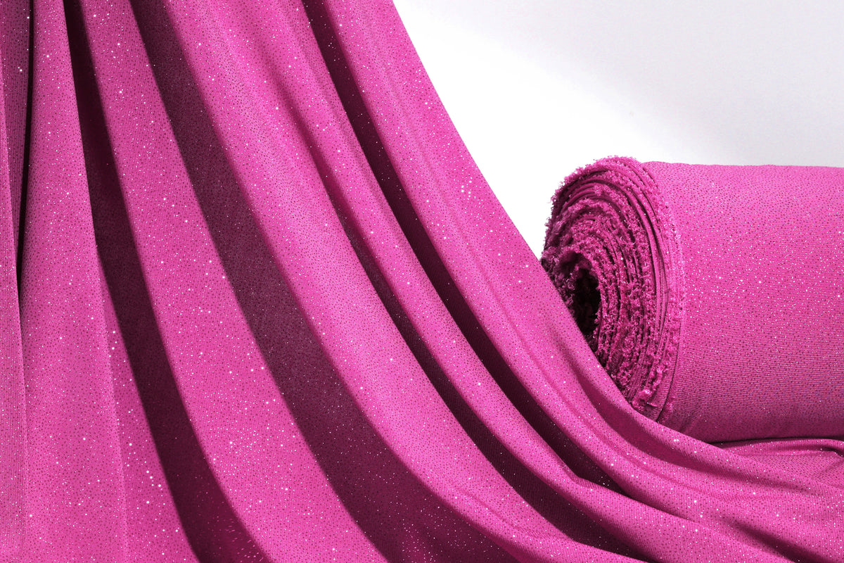 Purple-Fuchsia Glitter Knit Fabric, 4-Way Stretch Dancewear Costume Fashion