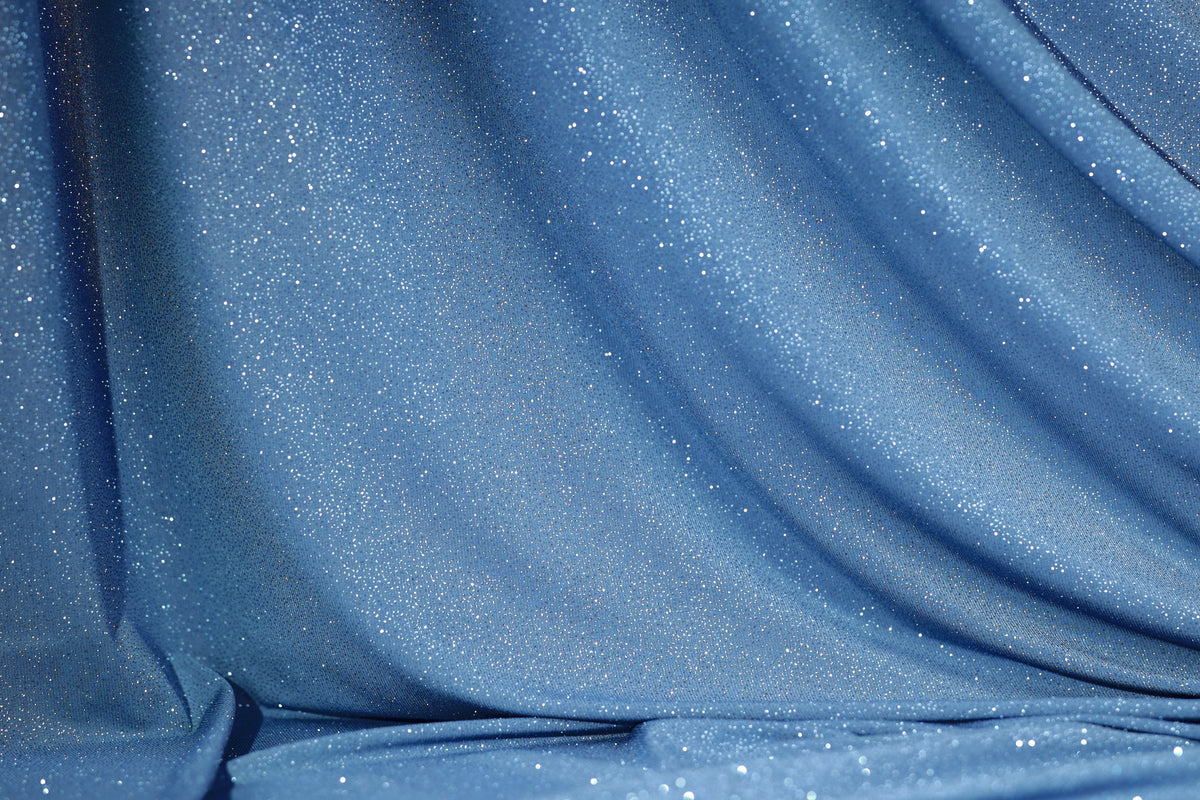 Blue-Navy Glitter Knit Fabric, 4-Way Stretch Dancewear Costume Fashion