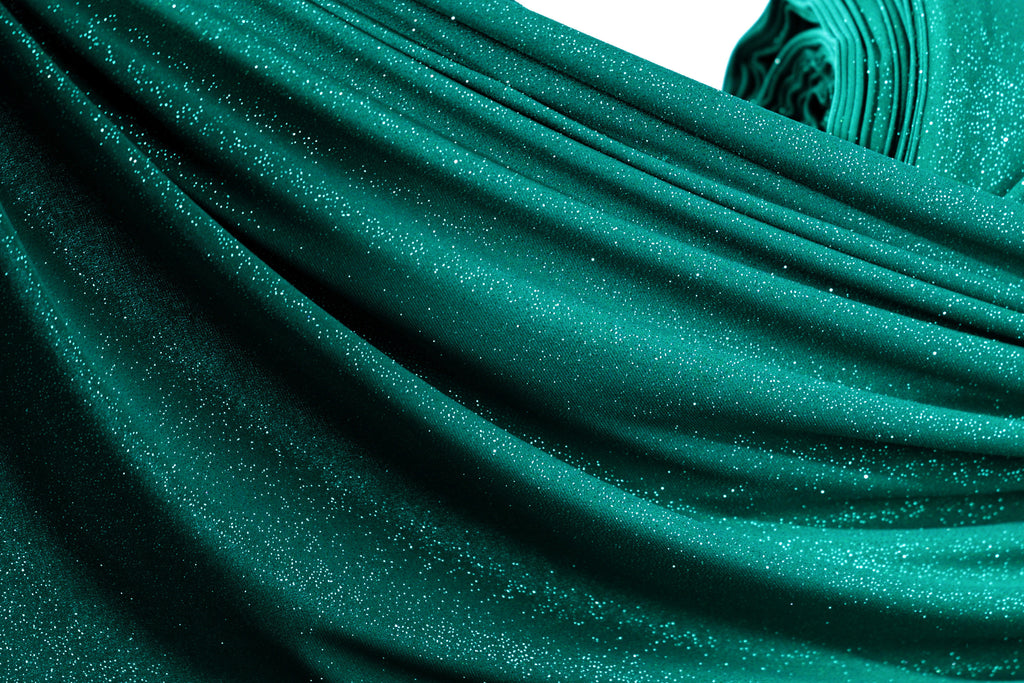 Green Glitter Knit Fabric, 4-Way Stretch Dancewear Costume Fashion