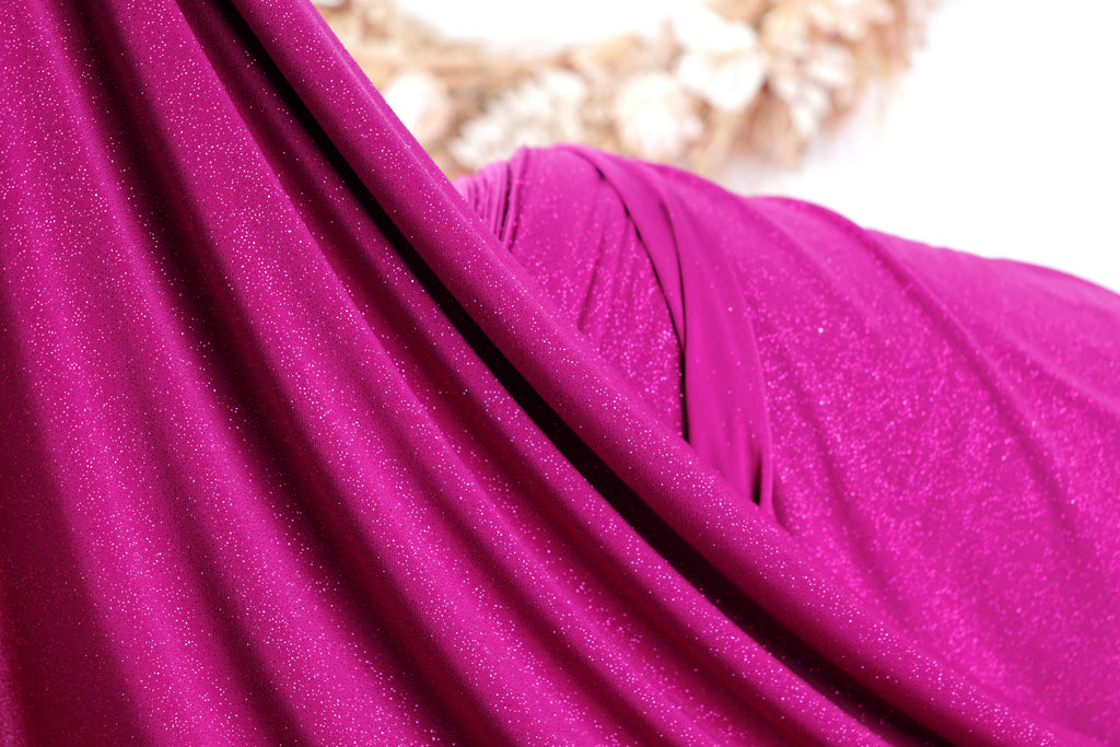 Purple-Fuchsia Glitter Knit Fabric, 4-Way Stretch Dancewear Costume Fashion